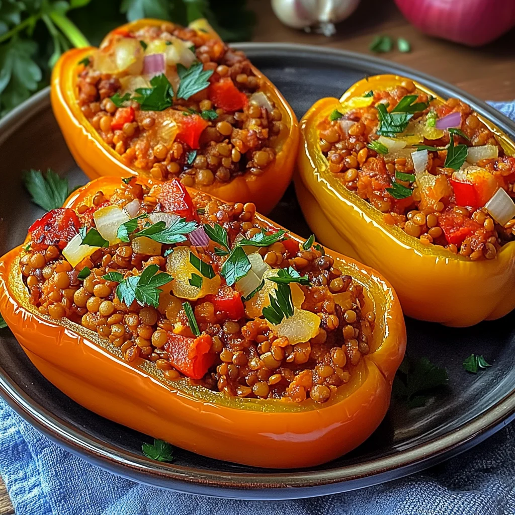 Gefüllte Spitzpaprika mit roten Linsen
