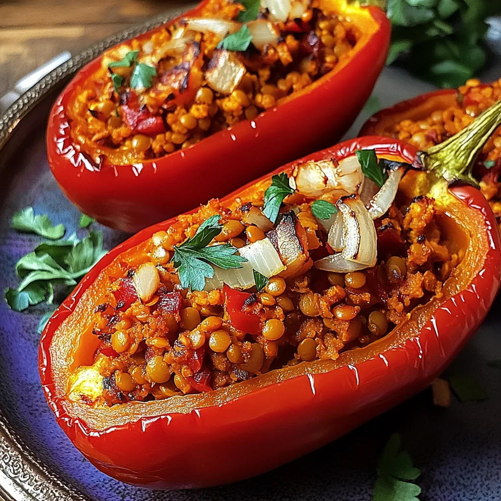 Gefüllte Spitzpaprika mit roten Linsen
