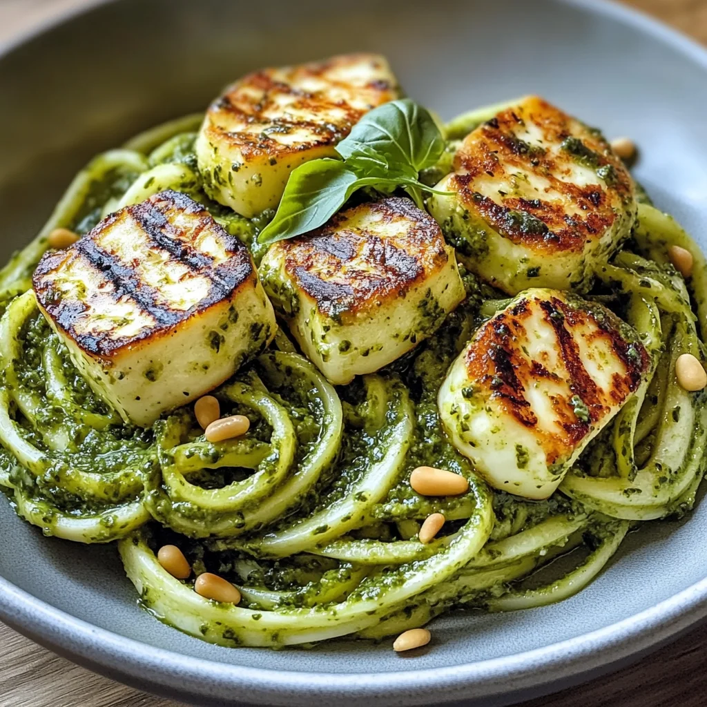 Halloumi mit Zucchini-Pesto-Nudeln
