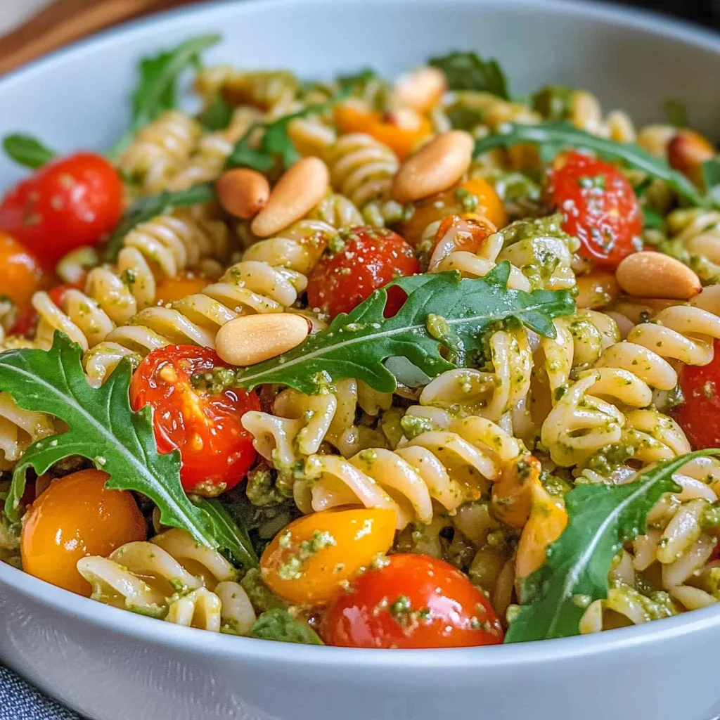 Nudelsalat mit Pesto & Rucola (ohne Mayo)