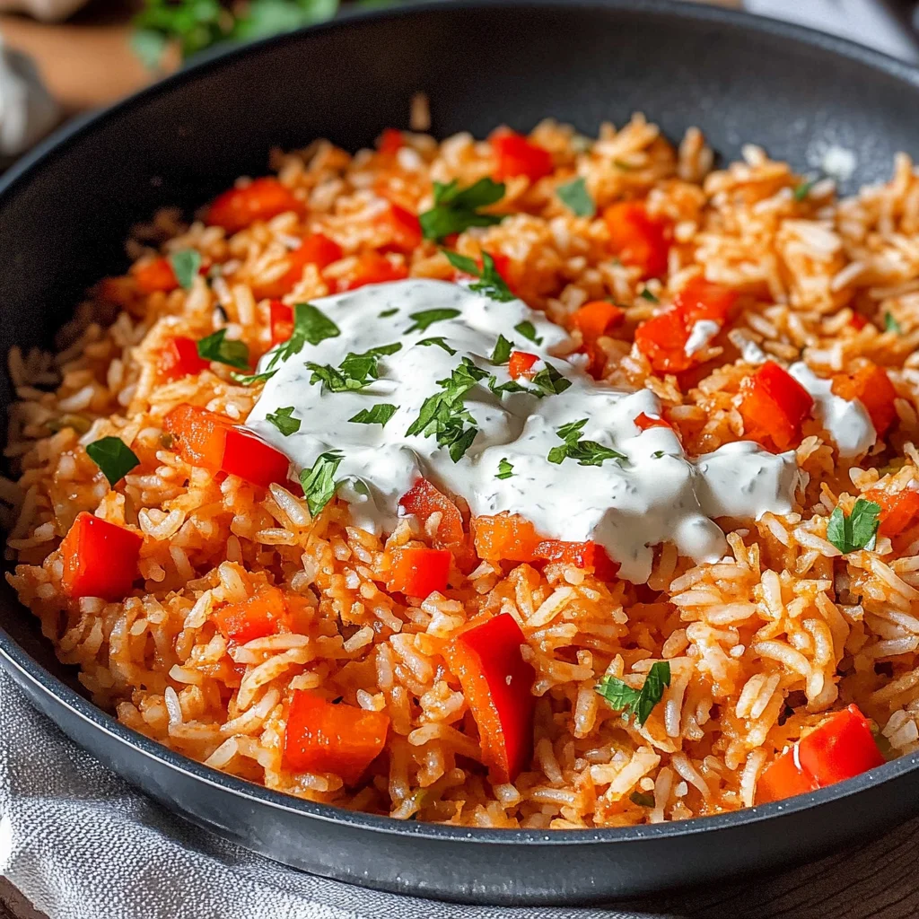 Paprika-Reis-Pfanne mit Joghurtsoße
