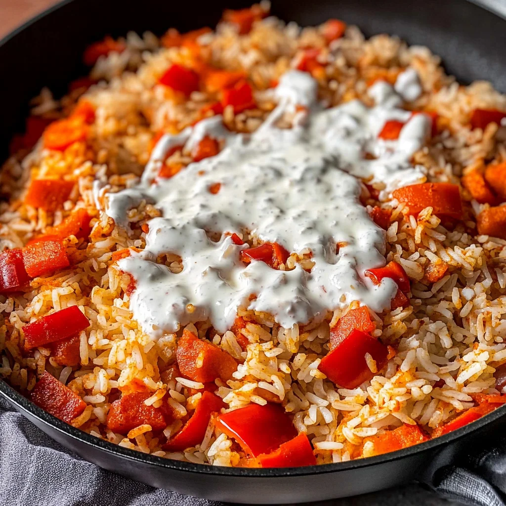 Paprika-Reis-Pfanne mit Joghurtsoße