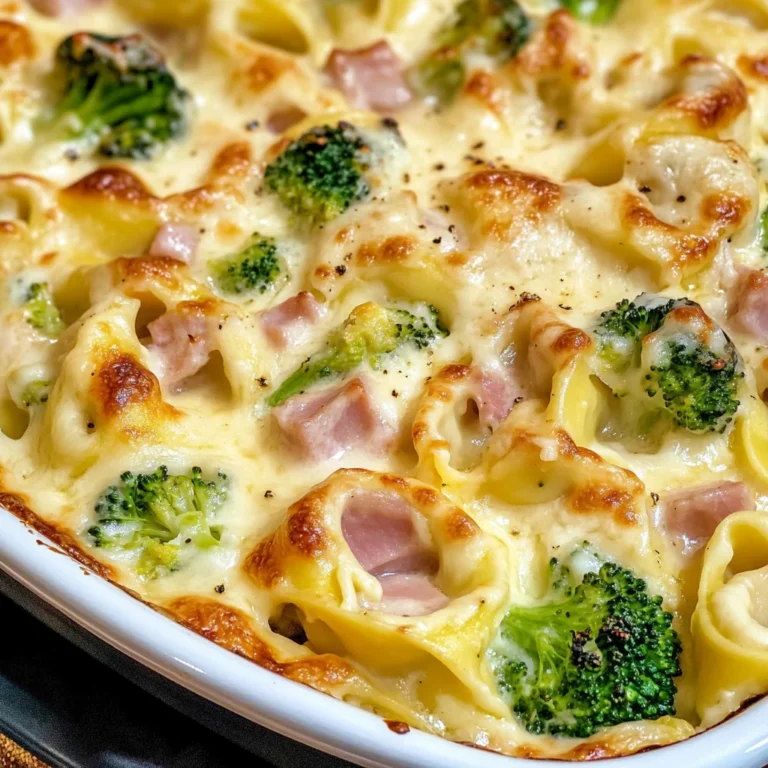 Tortellini Auflauf mit Käse-Sahne-Soße, Schinken & Brokkoli