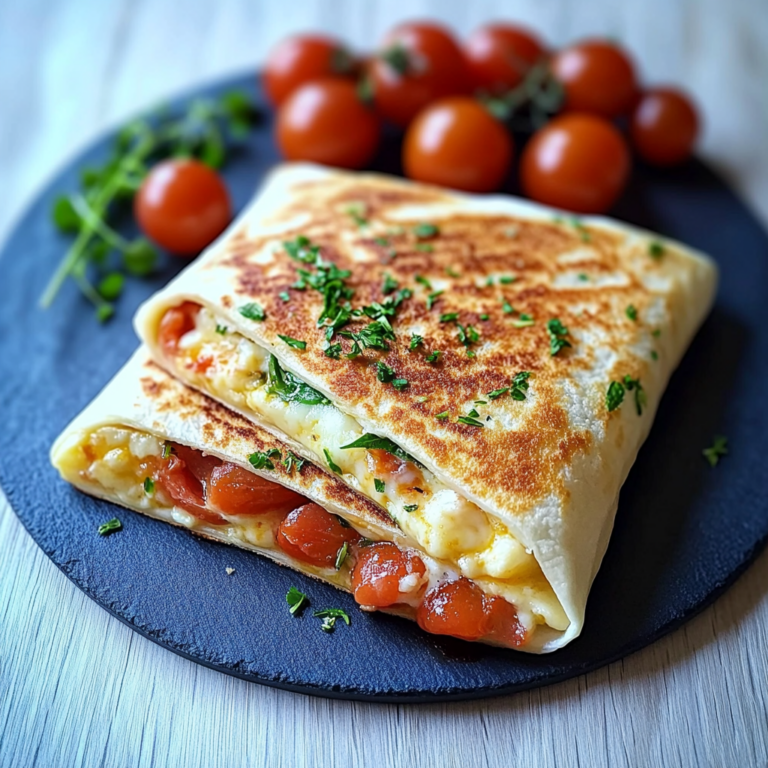 Unwiderstehlicher Frühstückswrap mit Ei, Käse & Tomaten