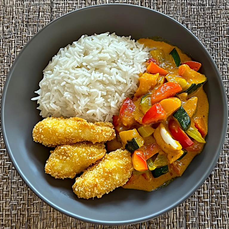 Knuspriges Hähnchen mit Curry Gemüse und Reis – Ein Genuss!