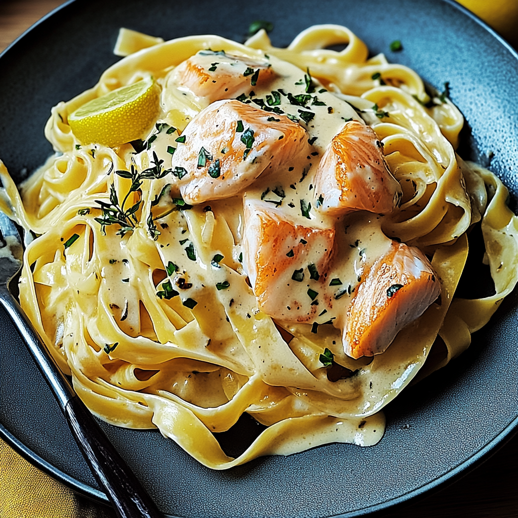 Verführerische Lachs-Tagliatelle mit cremiger Zitronensoße