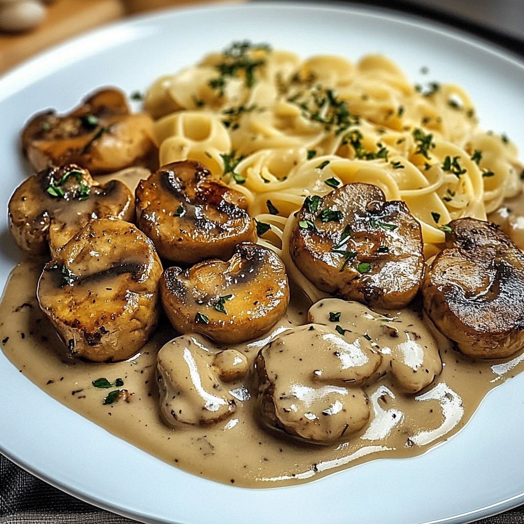 Verführerische Medaillons in Champignon Rahmsoße mit Spätzle