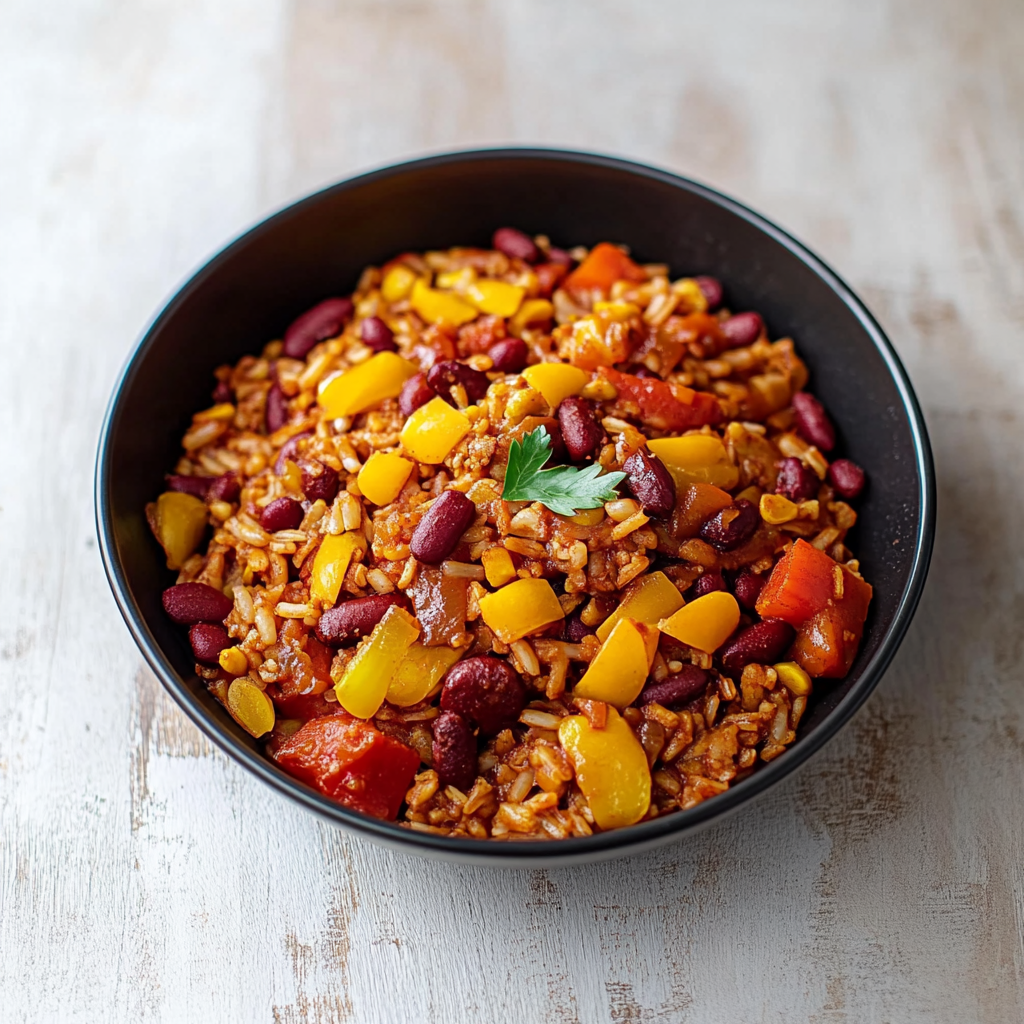 Köstlicher One-Pot-Reis mit Paprika, Bohnen & Mais