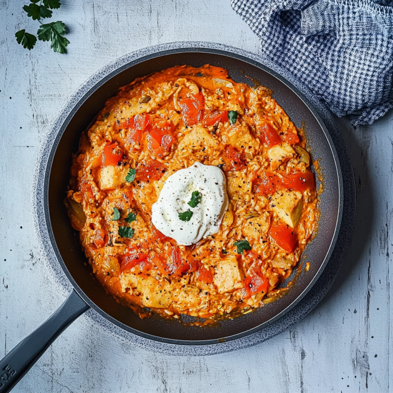 Cremige Paprika-Hähnchen-Pfanne mit Reis – Schnell & Lecker