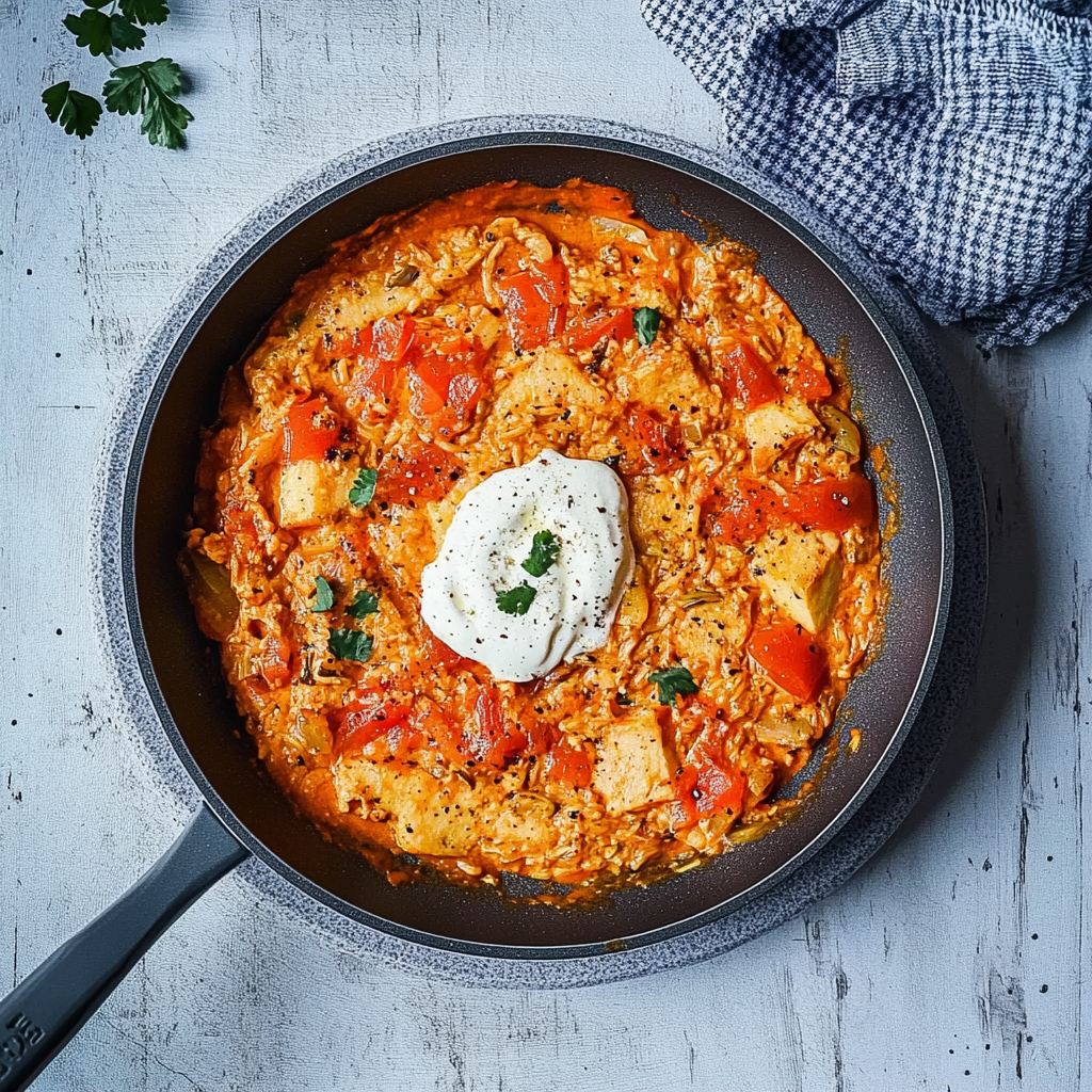 Cremige Paprika-Hähnchen-Pfanne mit Reis – Schnell & Lecker