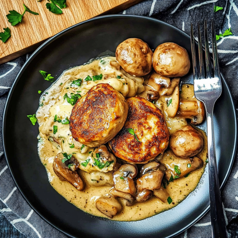 Verführerische Semmelknödel auf Champignon-Rahm & Putenfilet