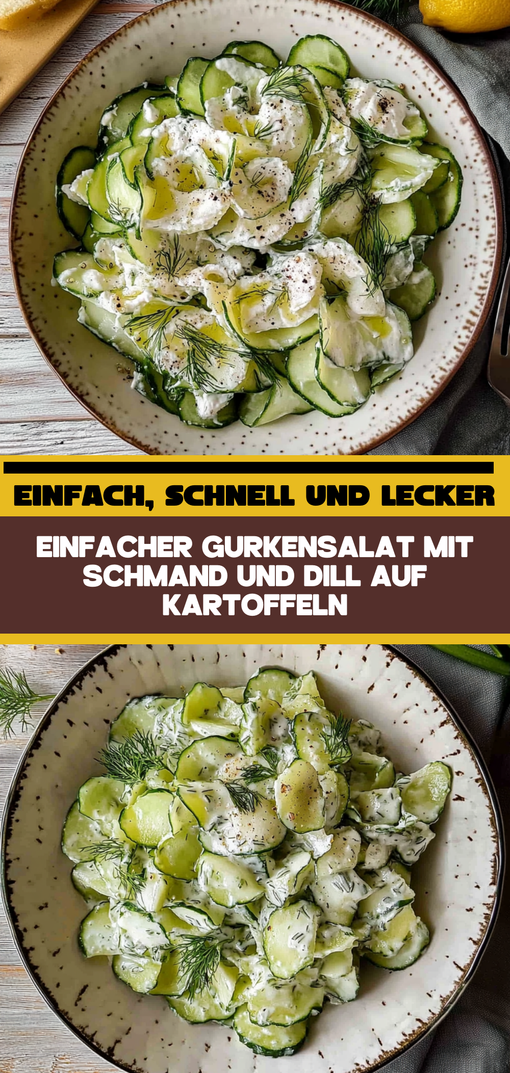 Einfacher Gurkensalat mit Schmand und Dill