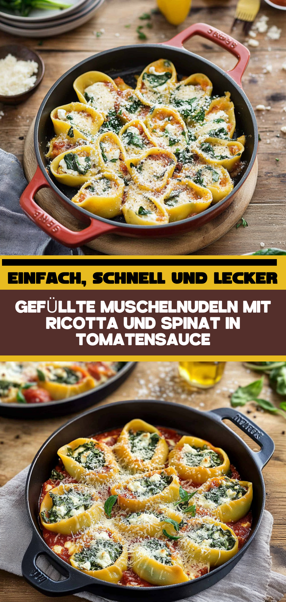 Gefüllte Muschelnudeln mit Ricotta und Spinat