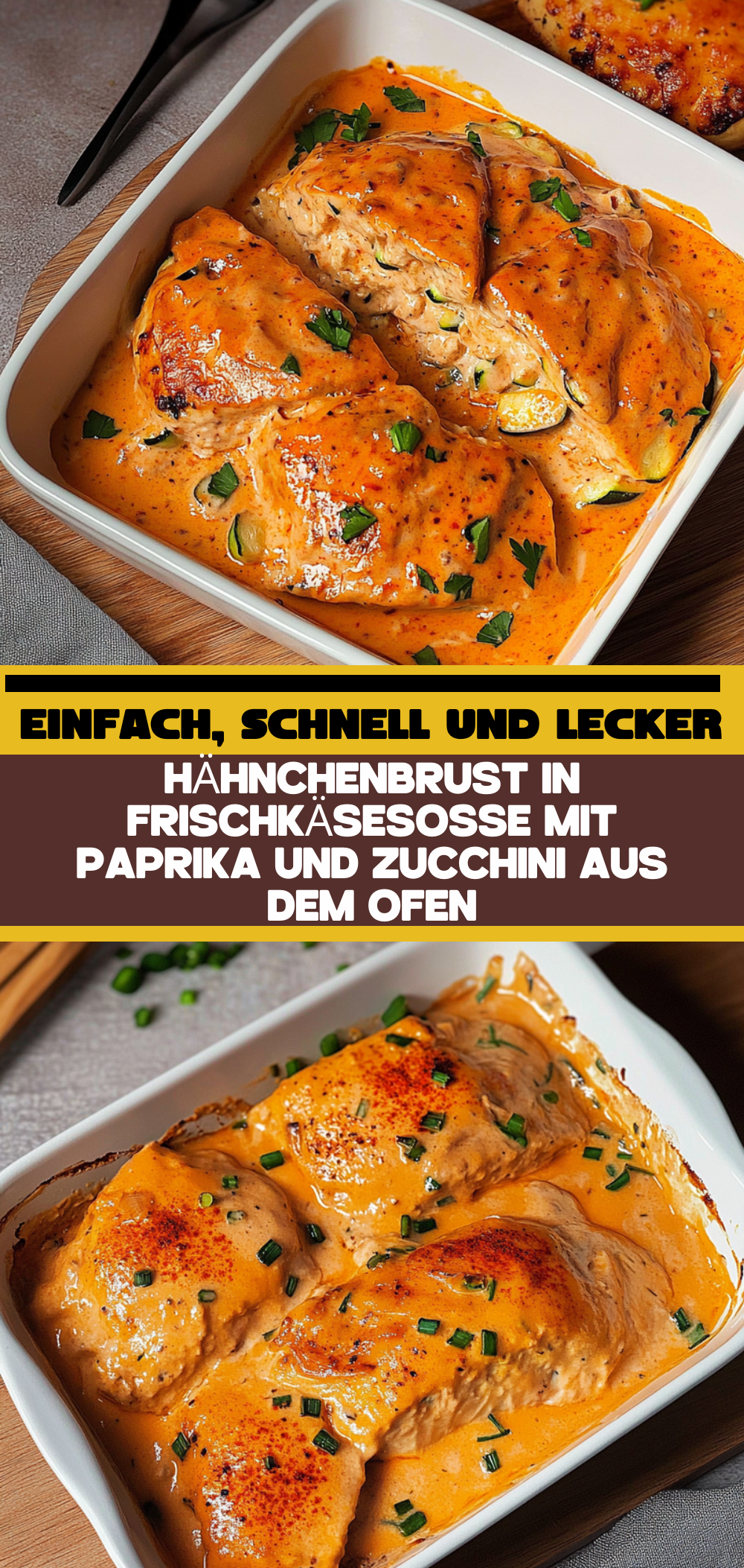 Hähnchenbrust in Frischkäsesoße mit Paprika und Zucchini aus dem Ofen