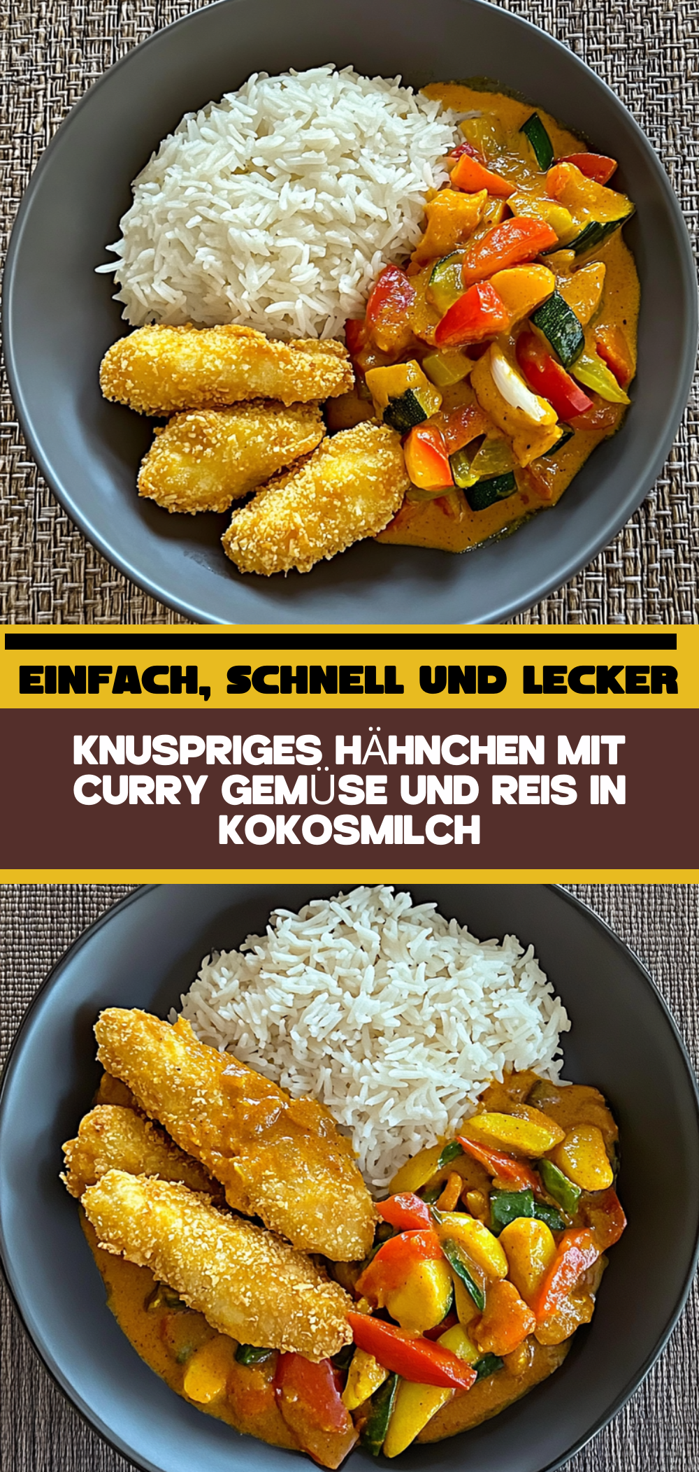 Knuspriges Hähnchen mit Curry Gemüse und Reis