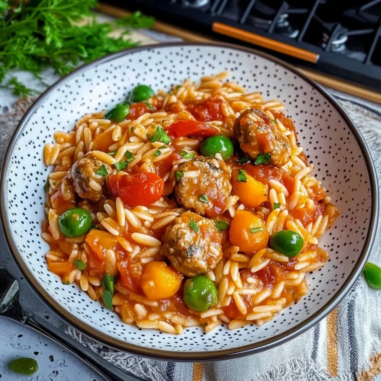 Orzo-Pfanne mit Hackbällchen und Gemüse: Bunt und herzhaft