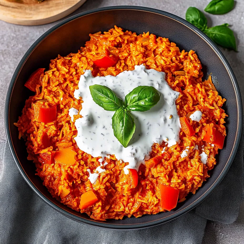 Paprika-Reis-Pfanne mit Joghurtsoße: Schnell und lecker