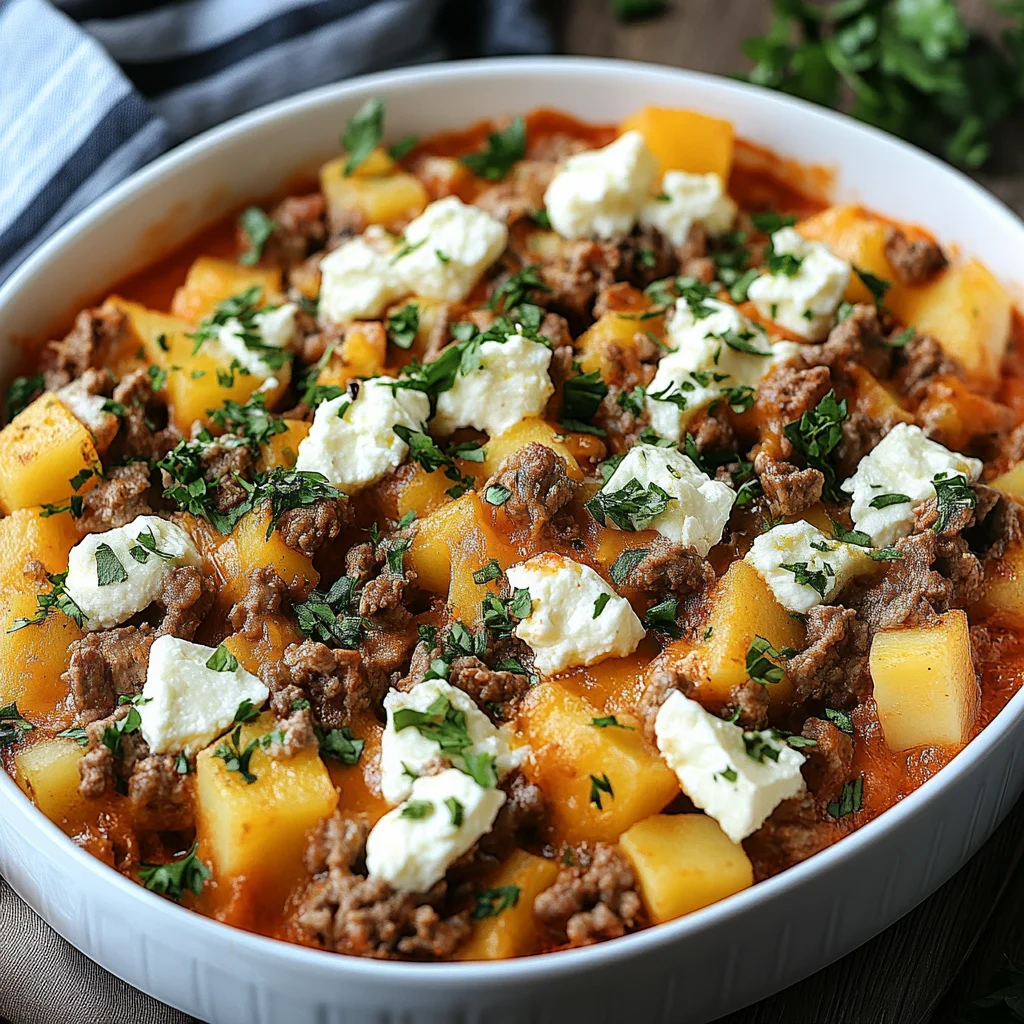 Süßkartoffel-Hackfleisch-Auflauf mit Feta: Herzhaft lecker!
