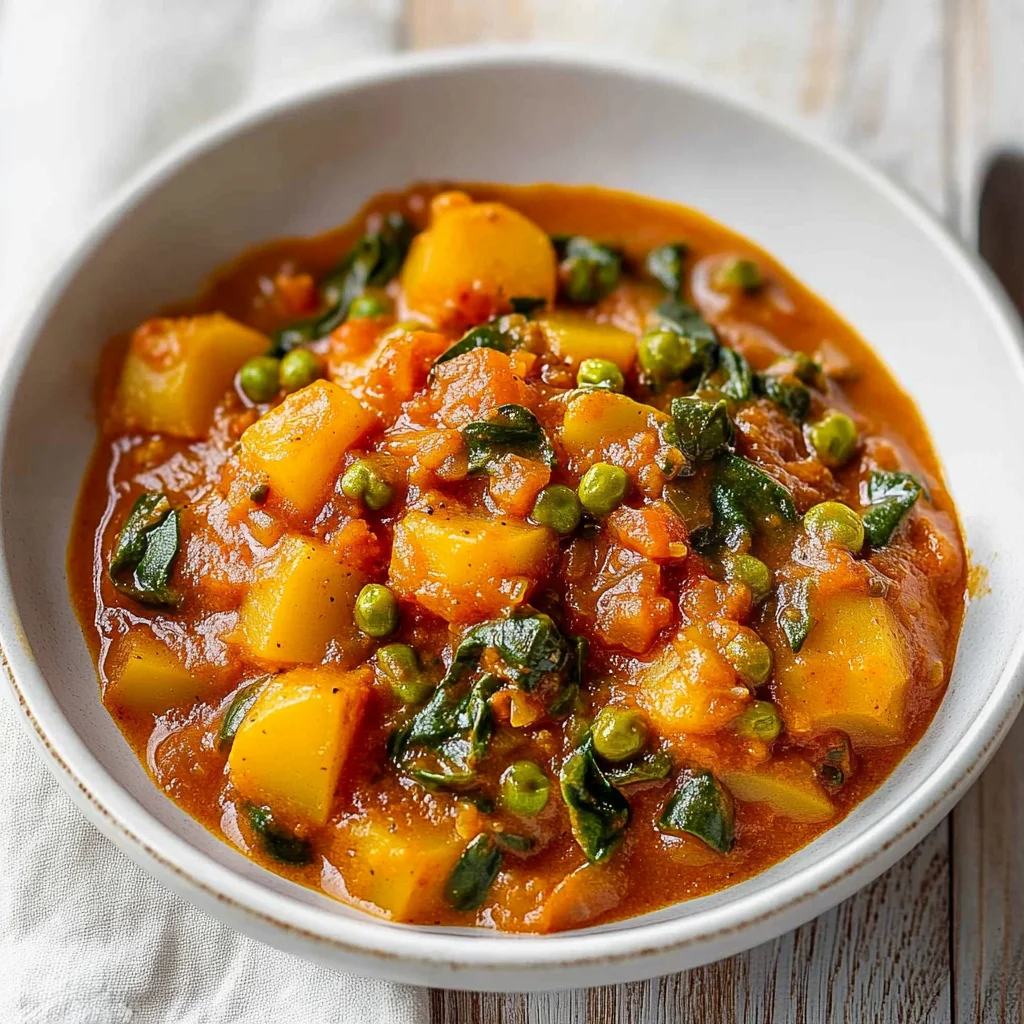Veganes Kartoffelcurry mit Spinat und Erbsen: Gesund & le…