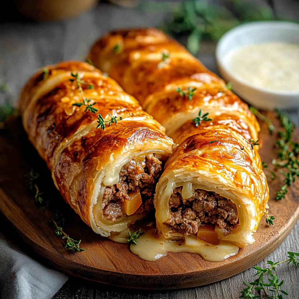 Herzhafte Hackfleisch-Käse-Rolle mit Blätterteig: Genuss pur