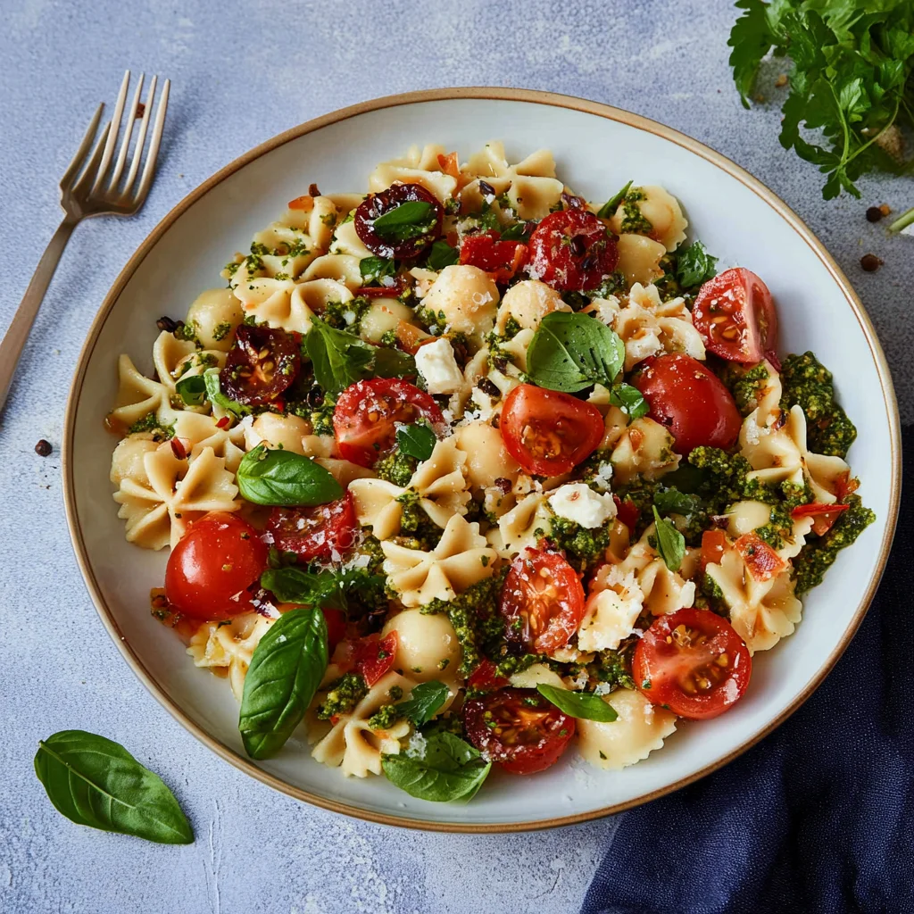 Mediterraner Nudelsalat mit Pesto: Frisch und lecker geni…