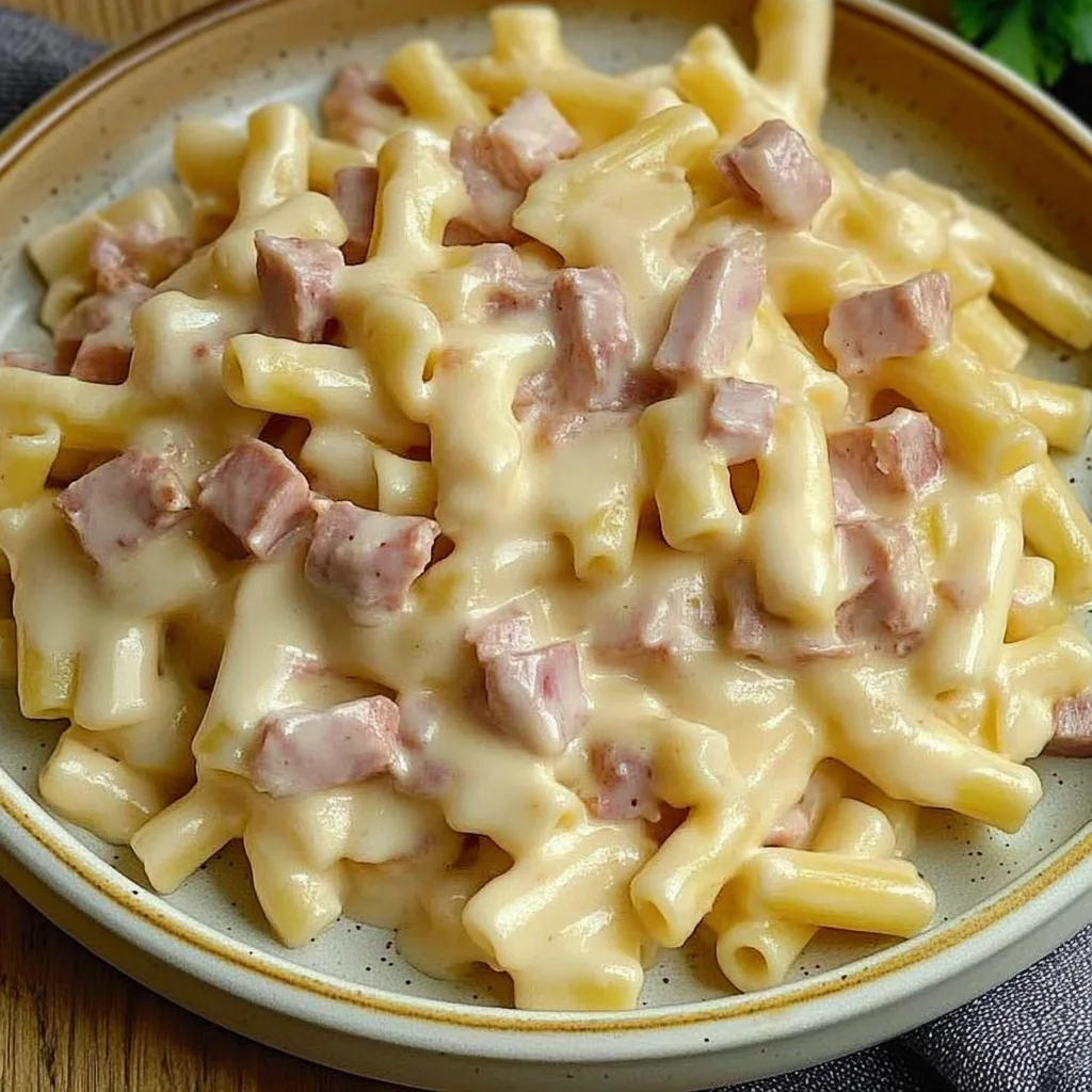 Nudeln in cremiger Käse Schinken Sauce – schnell & einfach
