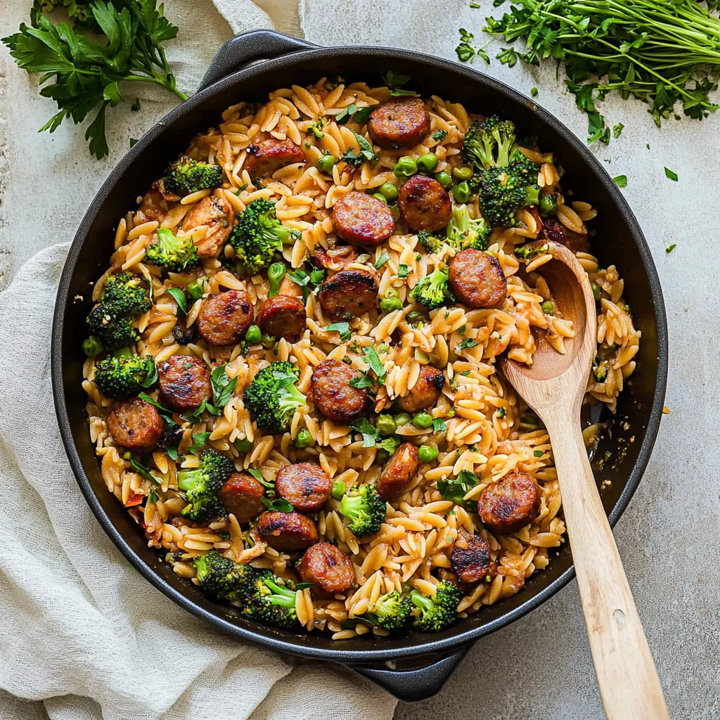 One-Pan Chicken Sausage Broccoli Orzo: Blitzschnell & Lecker